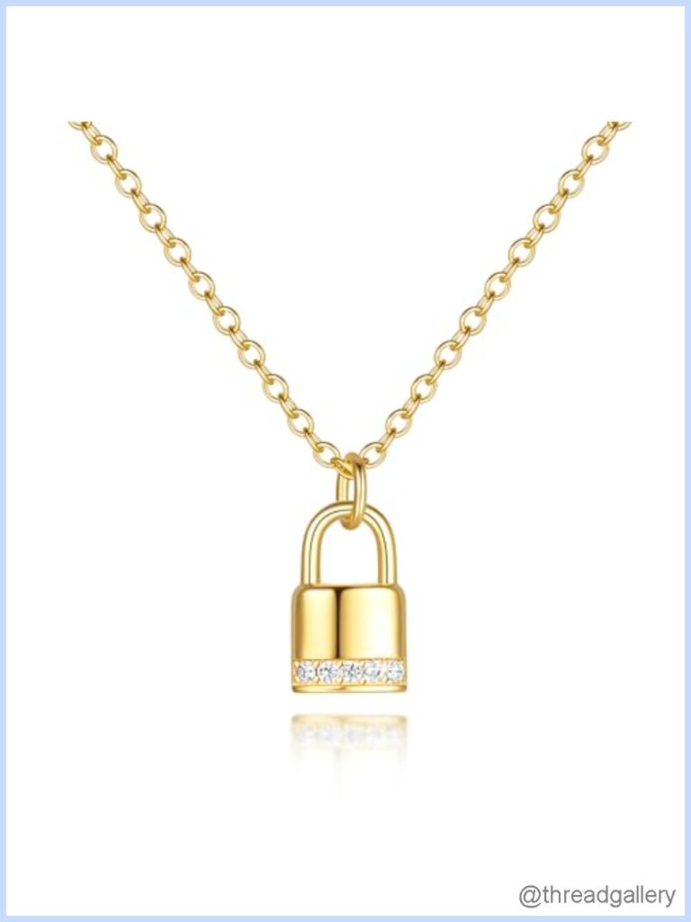 14K Gold Plated Lock Pendant Necklace Women Dainty 1mm O-Chain 19.5in
